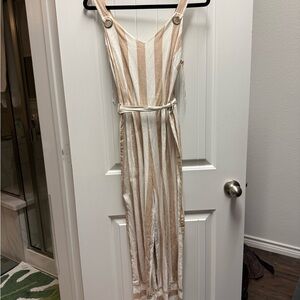 Striped Tan and White Jumpsuit